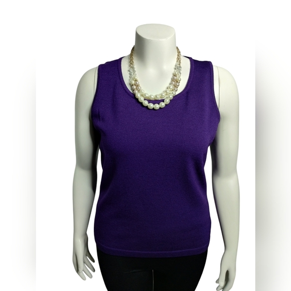 St. John Women's Purple Santana Knit Scoop Old Money Tennis Prep Luxury Top Sz L - Picture 1 of 9